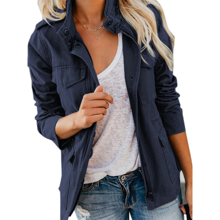 R&B | Jacke Lockere Passform Funktioneller Reißverschluss und Knopfverschluss Utility-Design