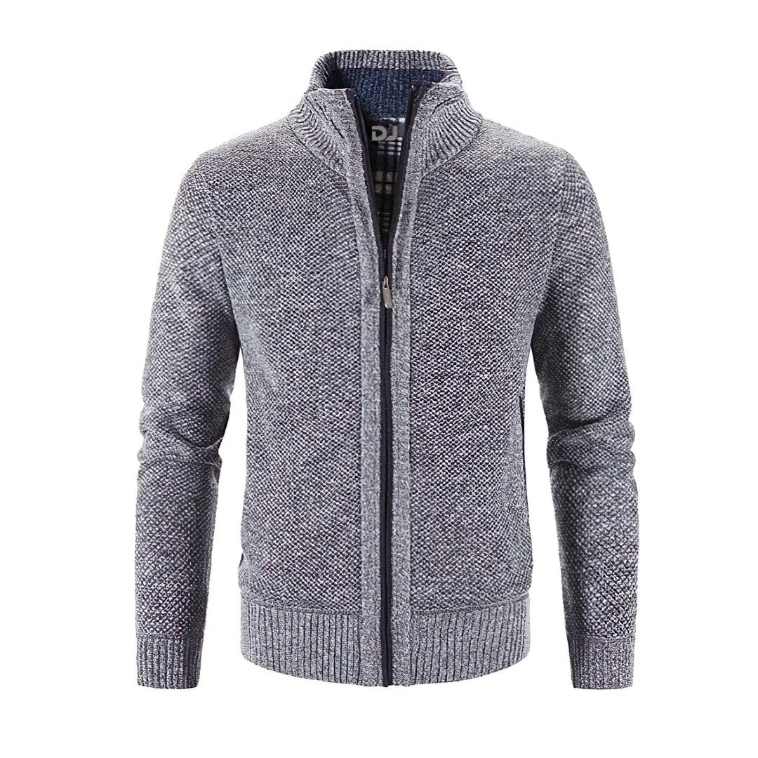 R&B | Zip Cardigan Slim Fit Wollstrick Rippkante Kontrastdetail