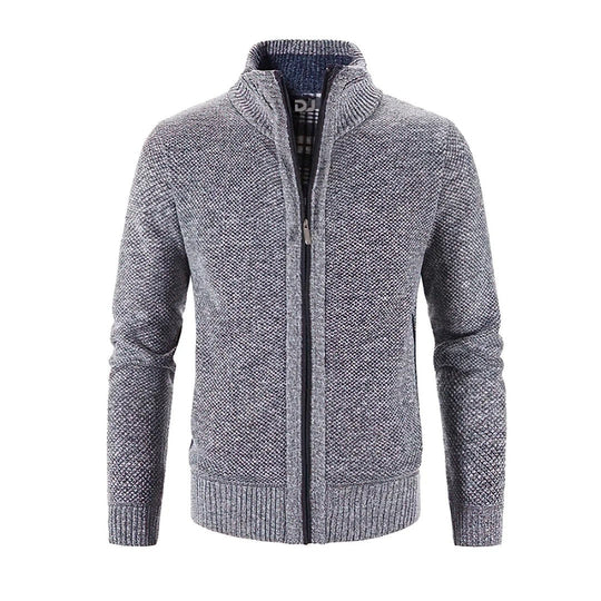 R&B | Zip Cardigan Slim Fit Wollstrick Rippkante Kontrastdetail