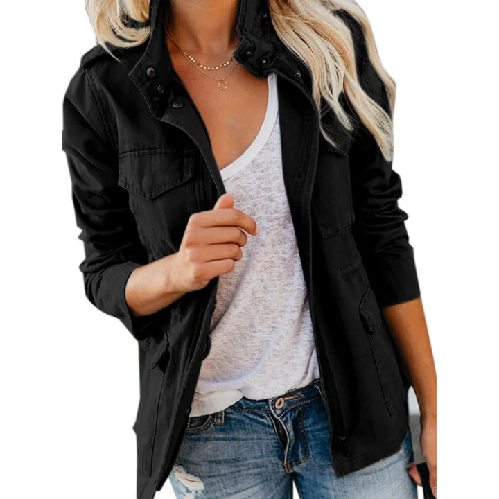 R&B | Jacke Lockere Passform Funktioneller Reißverschluss und Knopfverschluss Utility-Design
