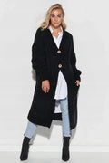 R&B | Strickmantel Oversized Passform Lange Länge Knopfverschluss Große Taschen