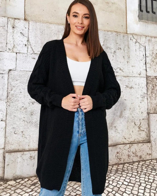 R&B | Strickjacke - Wolle - Oversized Fit - Kabelärmel - Lange offene Front