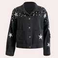 R&B | Denimjacke Übergröße Passform Kurze Länge Nieten und Used Design