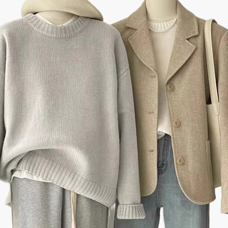 R&B | Set Lässiger Retro Japanischer Stil - Strickpullover und Blazer für Alltag und Freizeit