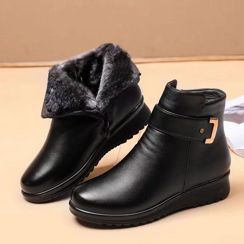R&B | Stiefeletten Leder Warm Gefüttert Strukturierte Passform Schnalle Rutschfeste Sohle