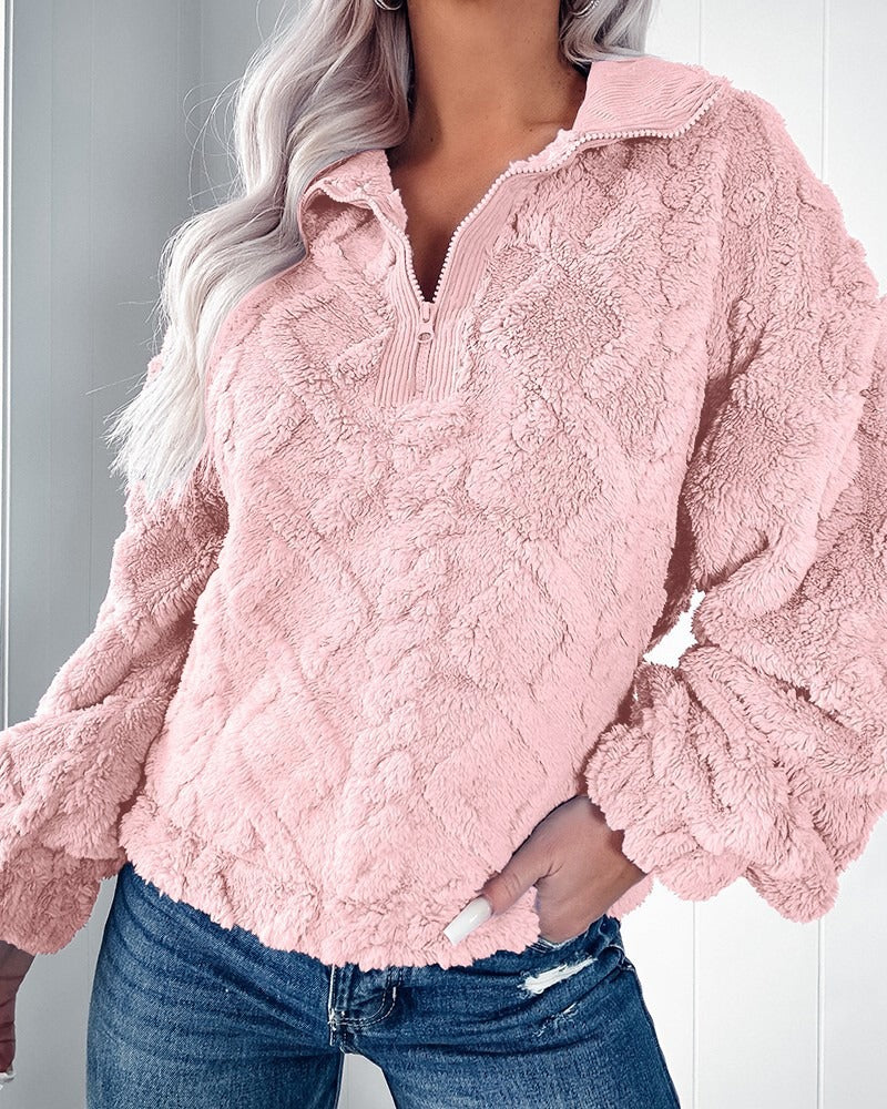 R&B | Pullover Sweatshirt Kunstfell Lockere Passform Gepolstert Halber Reißverschluss Lange Ärmel