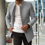 R&B | Wollmantel Slim Fit Mandarin Kragen Verborgene Knöpfe mittellang