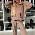 R&B | Loungewear-Set Geripptes Strick Loose-Fit Kontrastdetails Vollständig Länge