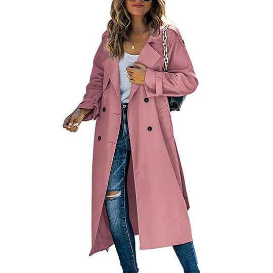 R&B | Trenchcoat Lange Passform Gürtel an der Taille Doppelreiher Klassischer Stil