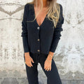 R&B | Loungewear Set Gestrickter Stoff Lockere Passform Knopf Pullover Kordelzug Taille