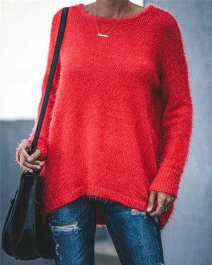 R&B | Plus Size Schnitt Weicher Strick Asymmetrischer Saum Rippbündchen