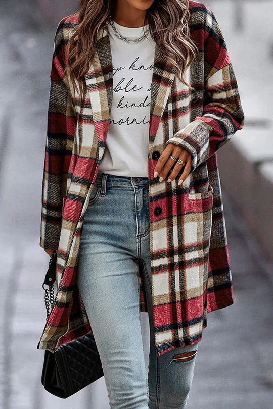 R&B | Mantel - Oversized Fit - Wolle - Karomuster - Mit Knöpfen und Taschen