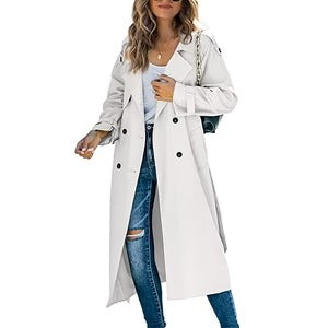 R&B | Trenchcoat Lange Passform Gürtel an der Taille Doppelreiher Klassischer Stil