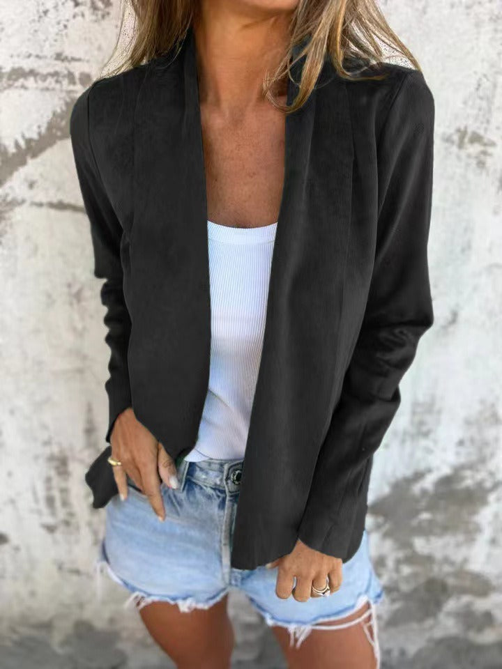 R&B | Strickjacke Lässige Passform Weicher Wildleder Look Offene Vorderseite Leichte Schicht