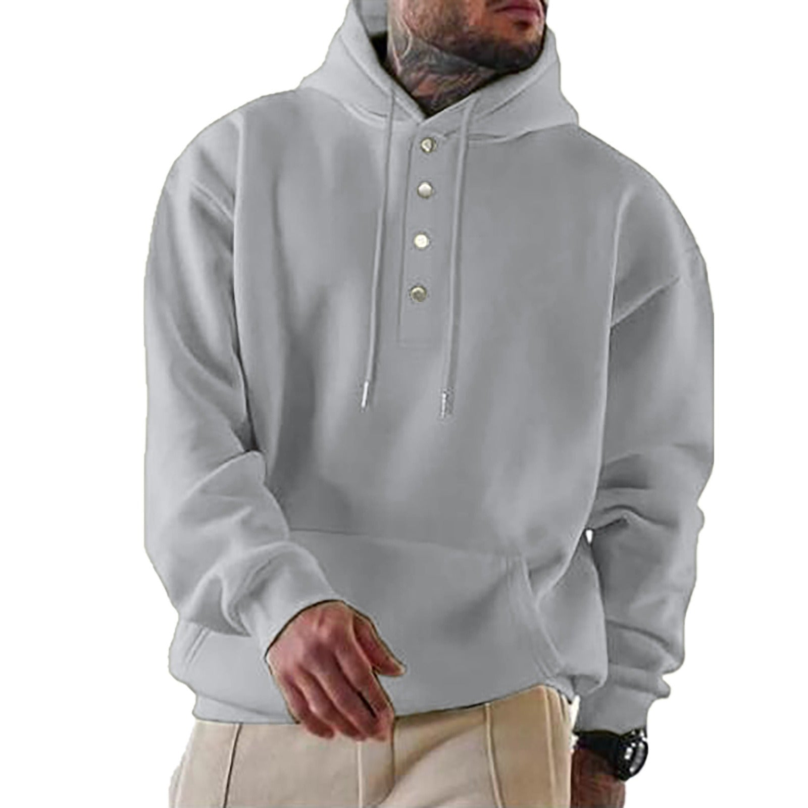 R&B | Kapuzenpullover Lockerer Schnitt Fleece Knopfleiste AlltagsgR&Brauch