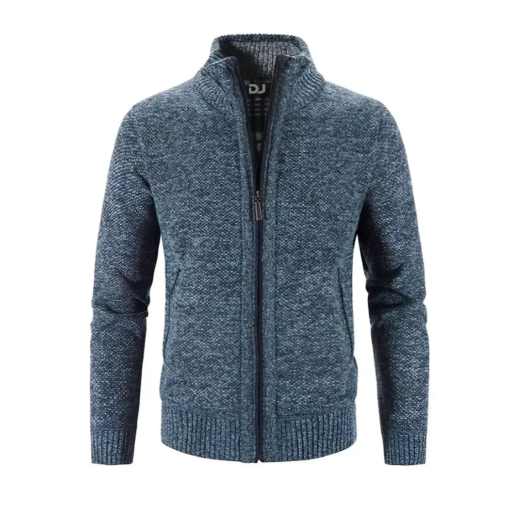 R&B | Zip Cardigan Slim Fit Wollstrick Rippkante Kontrastdetail