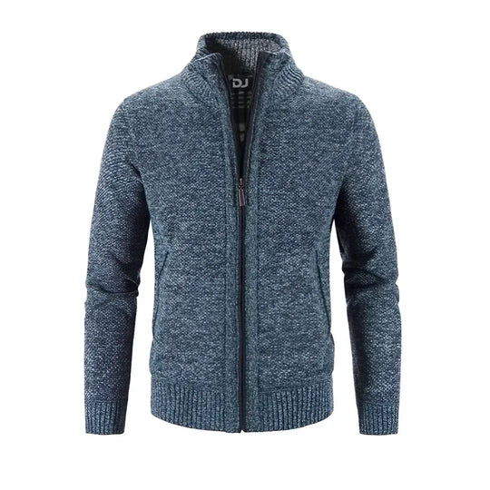 R&B | Zip Cardigan Slim Fit Wollstrick Rippkante Kontrastdetail