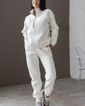 R&B | Loungewear Satz Fleece Lockere Passform Kapuzenpullover mit Halbem Reißverschluss Jogginghosen