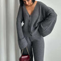 R&B | Loungewear Set Gestrickte Rippstruktur Übergröße Passform Weite Ärmel