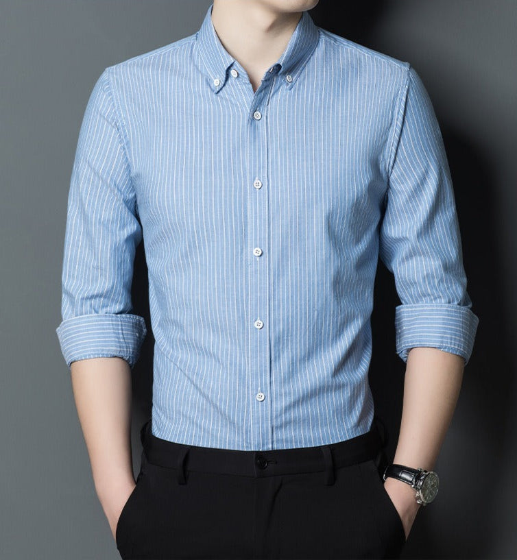 R&B | Slim Fit Baumwolle Langarm Gestreift Formal und Lässig