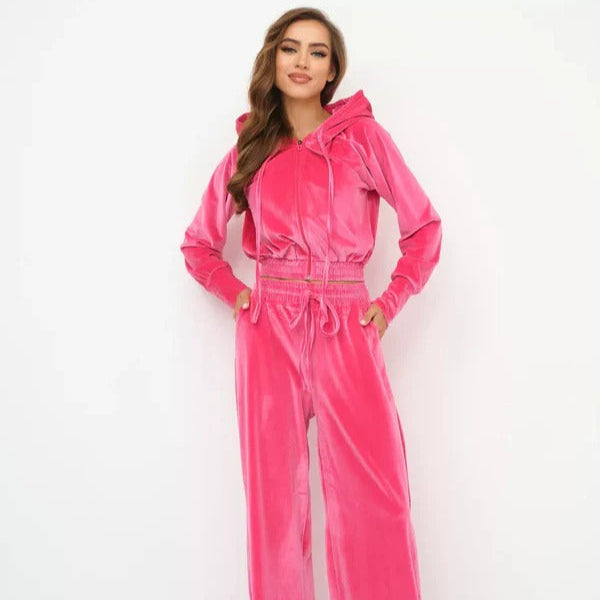R&B | Loungewear Set Fleece Lässiger Schnitt Kapuzenpullover mit Kordelzug Weite Hose