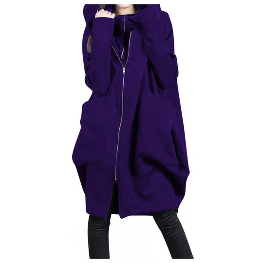 R&B | Mittellanger Mantel - Oversized Fit - Kapuze - Reißverschluss - Weicher Woll-Look