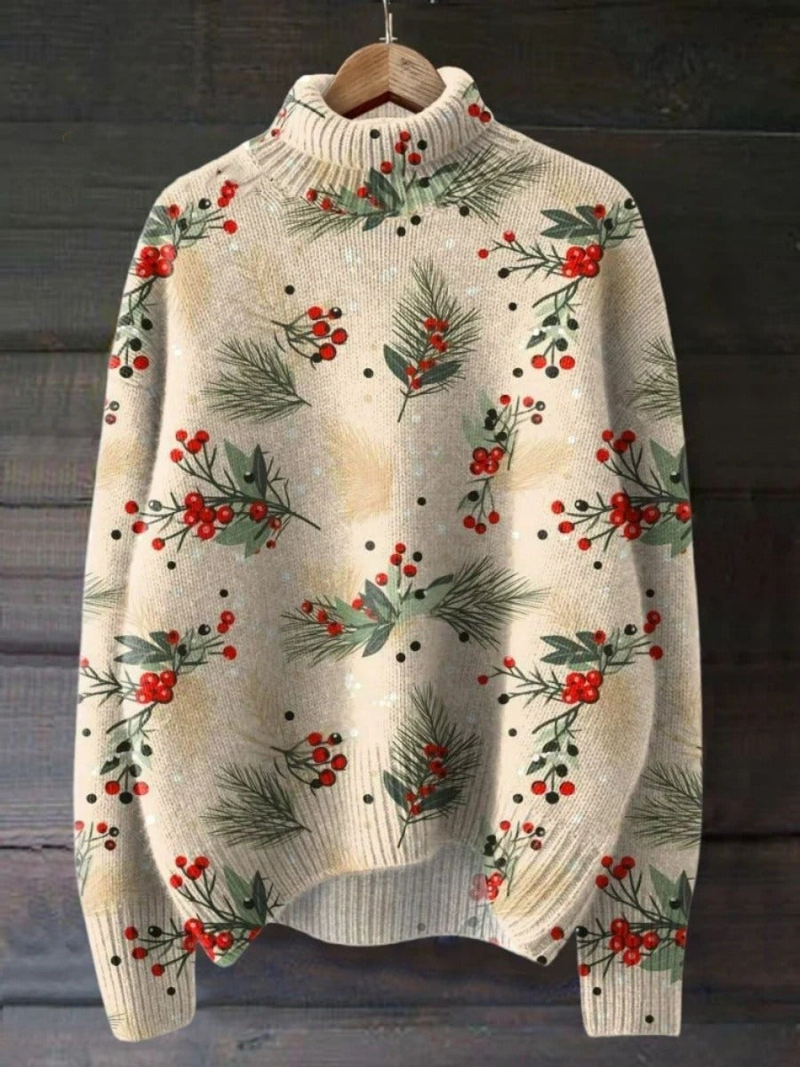 R&B | Rollkragenpullover Wollstrick Relaxed Fit Festliches Muster Rippabschlüsse