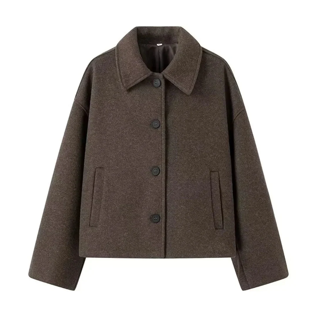 R&B | Cropped Wollmischung Jacke Minimalistische Knopf Down Oberbekleidung