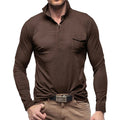 R&B | Henley Pique Shirt Slim Fit Lange Ärmel Baumwolle Brusttasche Stehkragen