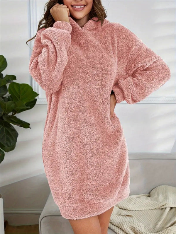 R&B | Übergröße Teddy Sweatkleid mit Kapuze