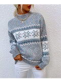 R&B | Pullover Wollstrick Lässige Passform Schneeflockenmuster Hoher Kragen