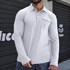 R&B | Henley Pique Shirt Slim Fit Lange Ärmel Baumwolle Brusttasche Stehkragen