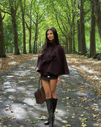 R&B | Hochkragen Gürteltaschen Cape Jacke Knopf Umhängemantel