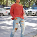 R&B | Strickpullover Off Shoulder Lockere Passform Grober Wolltextur