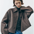 R&B | Cropped Wollmischung Jacke Minimalistische Knopf Down Oberbekleidung