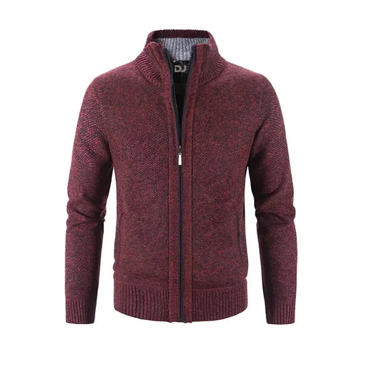 R&B | Zip Cardigan Slim Fit Wollstrick Rippkante Kontrastdetail