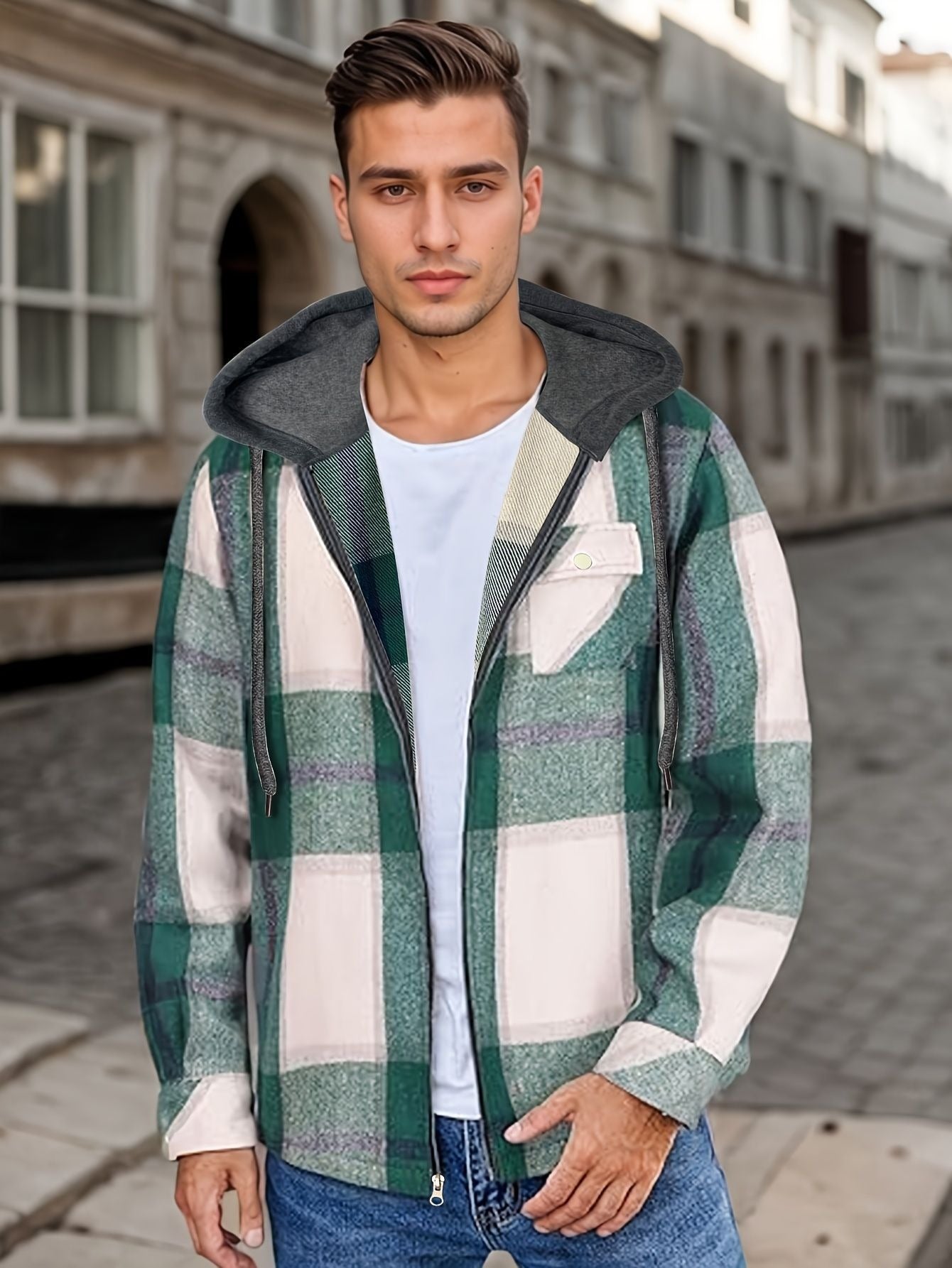 R&B | Karierter Herrenjacke mit Kapuze