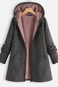 R&B | Mantel mit Kapuze Oversized Fit Fleece-Futter Reißverschluss Mittellang Casual