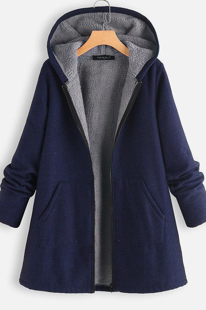 R&B | Kapuze Wollstruktur Fleece Gefüttert Übergröße Passform Reißverschluss