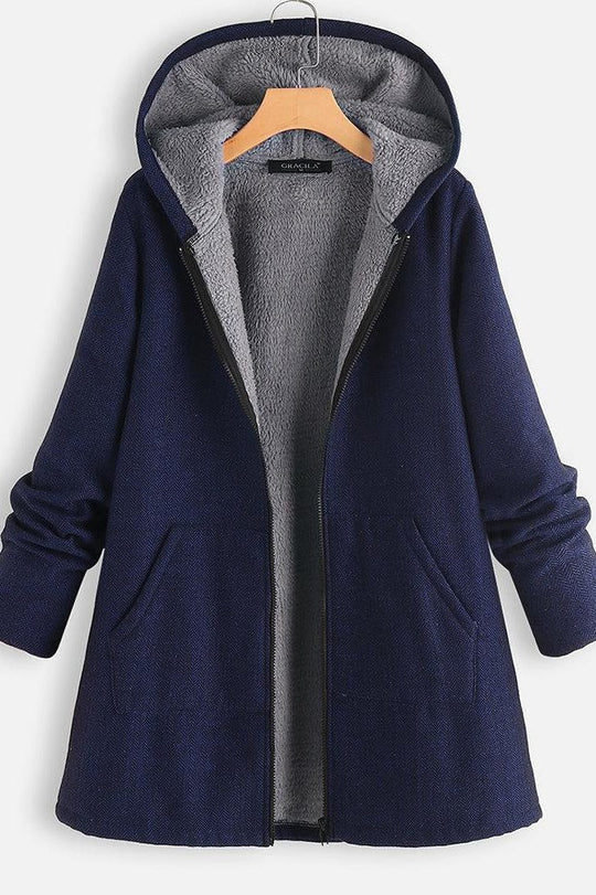 R&B | Kapuze Wollstruktur Fleece Gefüttert Übergröße Passform Reißverschluss