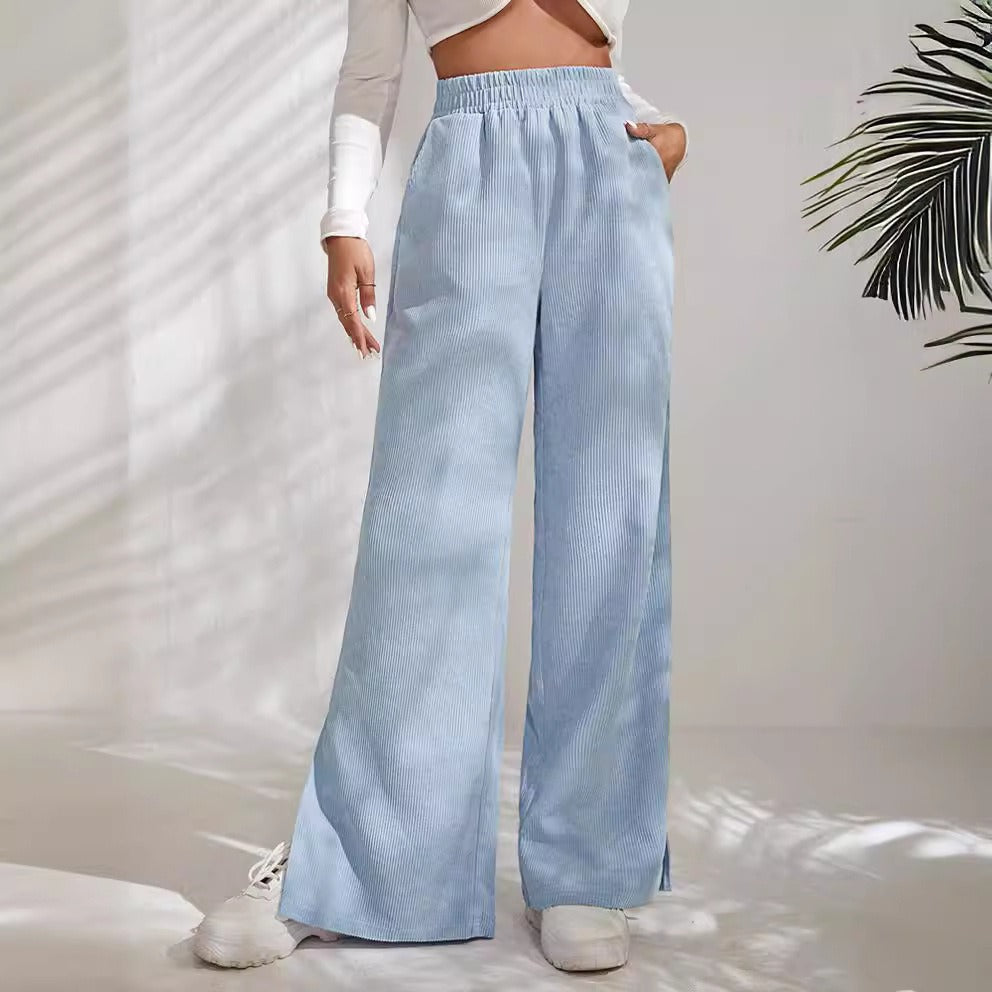 R&B | Weitem Bein Cord Hohe Taille Elastischer Bund Geschlitzter Saum