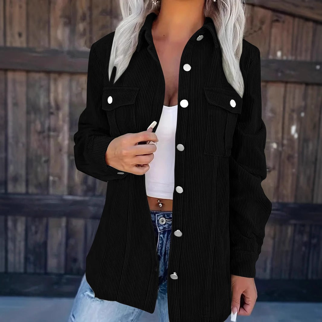 R&B | Shirtjacke Cord Lockere Passform Knopfverschluss Lagenlook