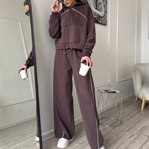 R&B | Set mit Kapuzenpullover und Hose Übergröße Reißverschluss Weite Beine Baumwollgefühl
