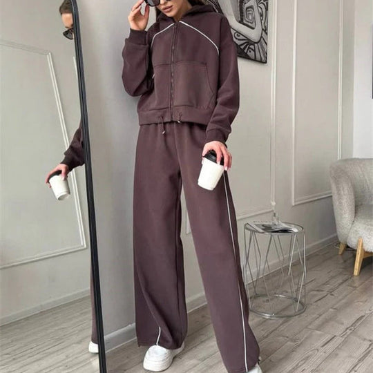 R&B | Set mit Kapuzenpullover und Hose Übergröße Reißverschluss Weite Beine Baumwollgefühl