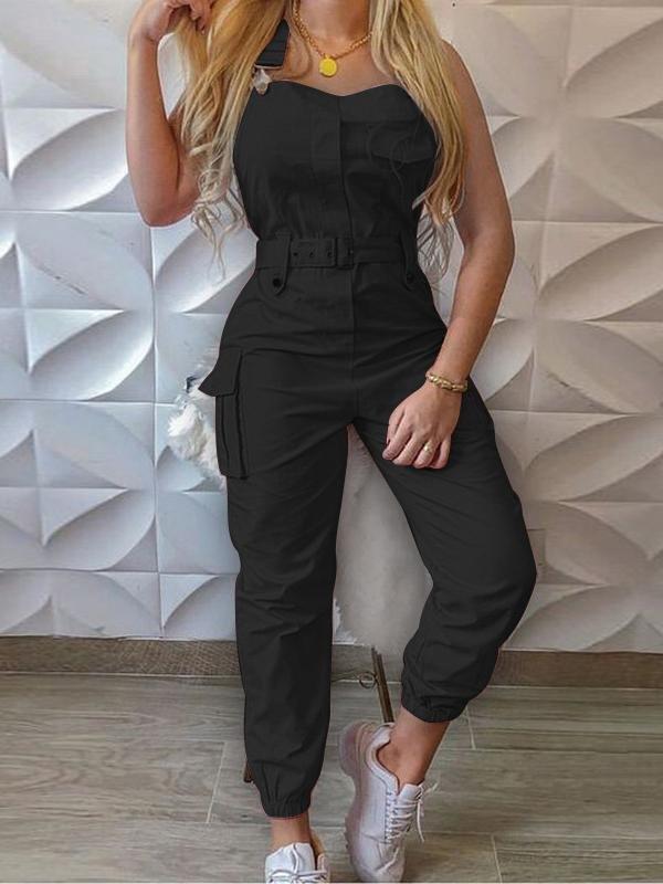 R&B | Damen Jumpsuits Werkzeuggürtel Ärmellos Träger Einfach Rückhaltung Fuß Jumpsuit
