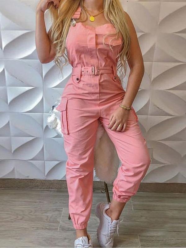 R&B | Damen Jumpsuits Werkzeuggürtel Ärmellos Träger Einfach Rückhaltung Fuß Jumpsuit