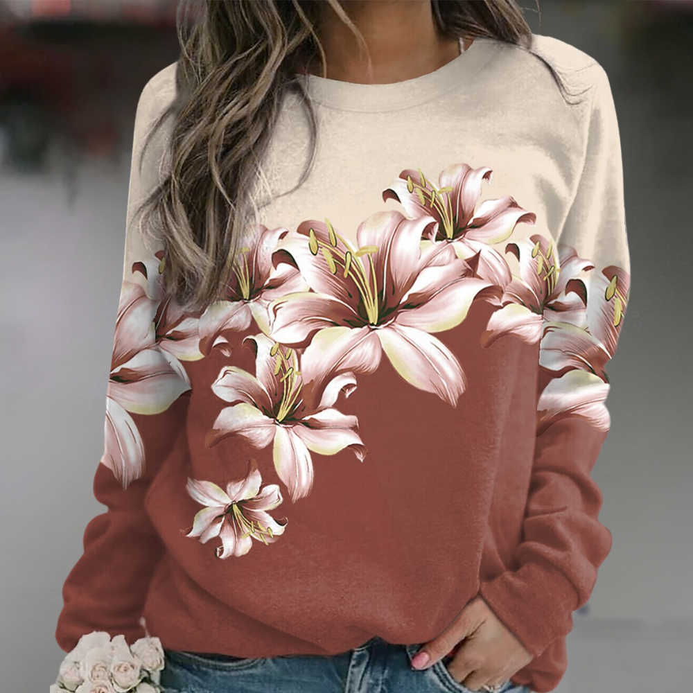 R&B | Sweatshirt Weiches Atmungsaktives Material Bequeme Passform Floral Print Lange Ärmel