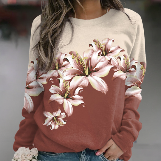 R&B | Sweatshirt Weiches Atmungsaktives Material Bequeme Passform Floral Print Lange Ärmel