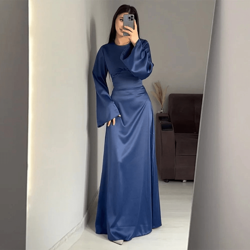 R&B | Lange Satin Damenkleid Elegantes Design & Bequem