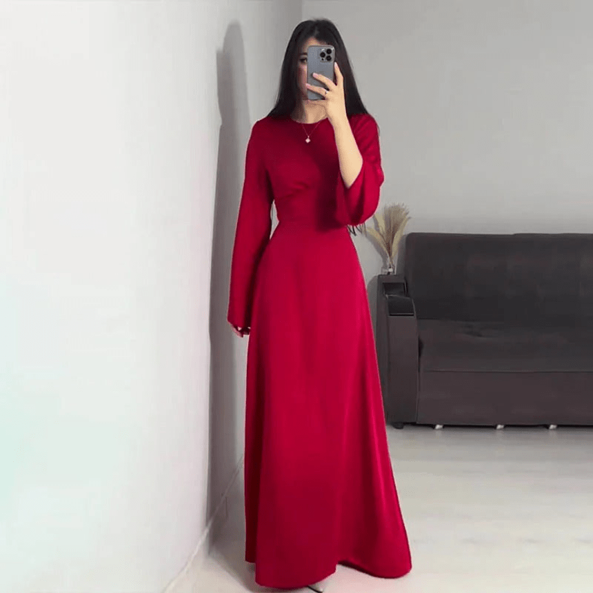 R&B | Lange Satin Damenkleid Elegantes Design & Bequem